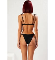 Kadın Bikini Takımı Balconette Kaplı Balenli Düşük Bel Brazilian Bağlamalı Örme Kumaş Renk Bloklu