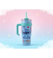 Stitch Temalı Pipetli ve Tutma Saplı 1200ml Termos Bardak - Çelik Gövdeli, Sızdırmaz Kapaklı Termos (Bej - Ekru - Lacivert)