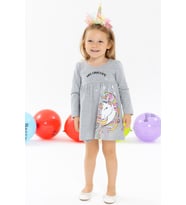 Breeze Kız Çocuk Uzun Kollu Elbise Unicorn 2-6 Yaş, Gri Melanj