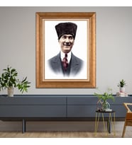 Altın Paspartulu Atatürk  Çerçeveli Tablo C190 (Gold)