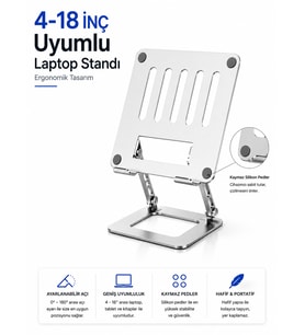Blt032 Katlanabilir Alüminyum Karbon Alaşımlı/4-18inc Mekanizmalı Laptop&tablet&macbook Standı