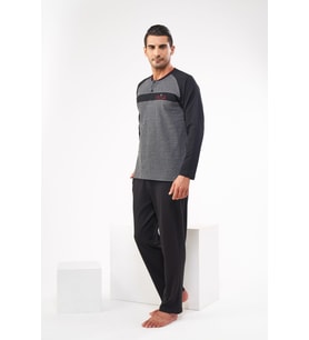 Pjs 22614 Erkek Uzun Kollu Pijama Takımı (Siyah)