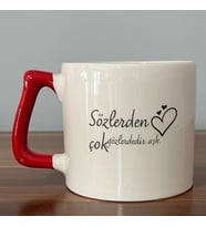 Sözlerden Çok Gözlerdedir Aşk Baskılı Kırmızı Kulplu D Kupa