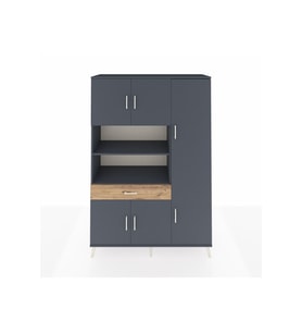 Hyperion Dolap 10 Raflı Tek Çekmeceli 6 Kapaklı 132x44x195 Antrasit-Antrasit/Çam