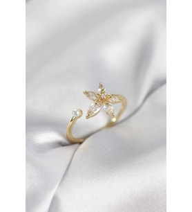 Lotus Model Zirkon Taşlı Gold Renk Kadın Yüzük
