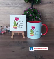 Arkadaşa Hediye Kaktüs Dekoratif Taş, Kupa Bardak Kırmızı Hediye Doğum Günü Hediyesi (Model 1)