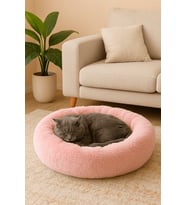 Ponchik Peluş Kedi Köpek Yatağı Simit Yumuşak Yatak (Pembe)