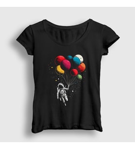Presmono Kadın Siyah Astronot Balon Astronaut Balloon T-Shirt 420121tt