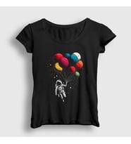 Presmono Kadın Siyah Astronot Balon Astronaut Balloon T-Shirt 420121tt