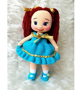 Turkuaz Pamuk Şekerim Bebek Amigurumi Organik Oyuncak