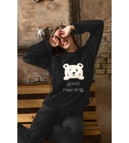 Charme Kadın Kışlık Peluş Pijama Takımı K-200-472 - 1 Adet (Siyah)
