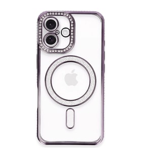 İphone 16 Plus Kılıf Joke Simli Magneticsafe Kılıf - Derin Mor