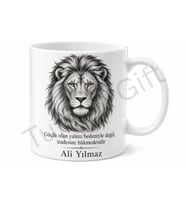 Aslan Temalı Güç Sembolü Baskılı Kupa Bardak Hediye Porselen Mug