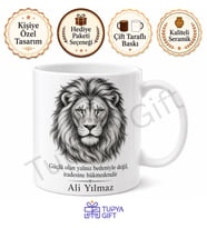 Aslan Temalı Güç Sembolü Baskılı Kupa Bardak Hediye Porselen Mug