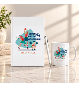 Beden Eğitimi Öğretmenine İsme Özel Defter Kalem ve Kupa Hediye Seti