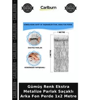 Gümüş Renk Ekstra Metalize Parlak Saçaklı Arka Fon Perde 1x2 Metre Duvar Süsü