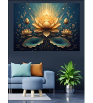 Altın Işıltılı Lotus Çiçeği Sanatı Dekoratif Kanvas - Mdf Ahşap Tablo
