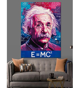 Albert Einstein Renkli Portre Dekoratif Kanvas - Mdf Ahşap Tablo