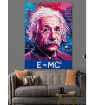 Albert Einstein Renkli Portre Dekoratif Kanvas - Mdf Ahşap Tablo