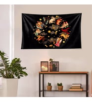 Astrolojik Semboller Desenli Leke Tutmaz Kadife Dokulu Kumaş Duvar Örtüsü Duvar Halısı Tapestry (Siyah)