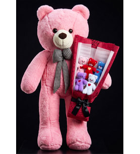 Yakın Arkadaşa Anneye Sevgiliye Ablaya Kankaya Alınabilecek 90cm Pembe Büyük Ayıcık ve Renkli Peluş Buketli Hediye