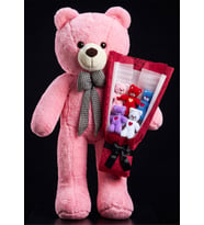 Yakın Arkadaşa Anneye Sevgiliye Ablaya Kankaya Alınabilecek 90cm Pembe Büyük Ayıcık ve Renkli Peluş Buketli Hediye