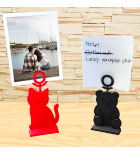 Figürlü Fotoğraf Tutucu, 2'li Masaüstü Dekor Not Tutacağı, Fotoğraf Not Tutucu, Notluk (Çiçek, Hayvan, Kalp) (Turuncu-Kahverengi-Siyah-Beyaz)