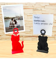 Figürlü Fotoğraf Tutucu, 2'li Masaüstü Dekor Not Tutacağı, Fotoğraf Not Tutucu, Notluk (Çiçek, Hayvan, Kalp) (Turuncu-Kahverengi-Siyah-Beyaz)