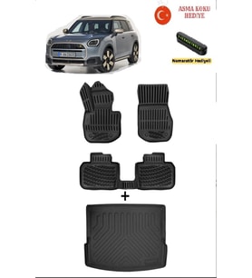 Mini Countryman U25 EV Elektrikli 2024 Sonrası Uyumlu 3D Havuzlu Paspas ve 3D Bagaj Havuzu Seti ASMA KOKU VE NUMARATÖR HEDİYELİ