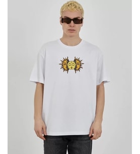 pilelistore- Unisex Bisiklet Yaka Baskılı Oversize T-Shirt - Beyaz
