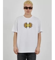 pilelistore- Unisex Bisiklet Yaka Baskılı Oversize T-Shirt - Beyaz