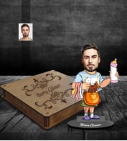 Kişiye Özel Babalar Günü Baba Karikatürlü Ahşap Biblo Kutulu Model-4