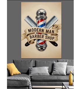 Retro Berber Dükkanı Posteri Dekoratif Kanvas - Mdf Ahşap Tablo