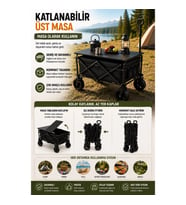 Mey İthalat® Katlanabilir Kamp Arabası Üst Tablalı 130 Kg Taşıma Kapasiteli Geniş Tekerlekli Çekçek