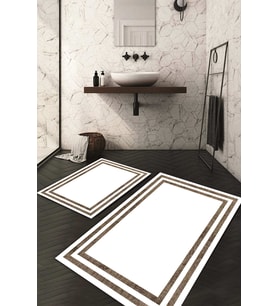 Dijital Baskılı Kaymaz Taban Yıkanabilir 2'li Klozet Takımı Banyo Paspası NDKZ-HT-719 (Kahverengi)