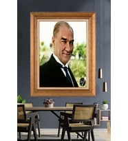 Altın Varaklı Çerçeveli Paspartulu Atatürk Tablo TR1594 (Gold)