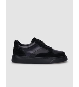 %100 Hakiki Deri Siyah Süet Bağcıklı Erkek Sneaker