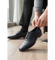 Enoch Erkek Siyah Hakiki Deri Klasik Ayakkabı Brogue Detaylı Cap Toe Burunlu Ve İnce Meşin Tabanlı Bağcıklı Model