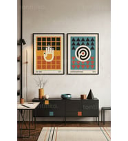 Minimalist Geometri 2'li Ahşap Çerçeveli Tablo Seti