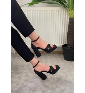 Kadın Luci Siyah Saten Çapraz Bantlı 10 cm Platfom Topuklu Aykkabı