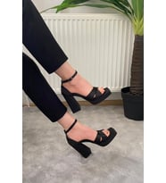 Kadın Luci Siyah Saten Çapraz Bantlı 10 cm Platfom Topuklu Aykkabı