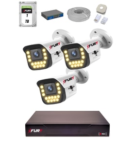 FURY 15 Warm LED Ip Güvenlik Kamera Seti 3 Kameralı Sesli 4mp Gece Renkli Su Geçirmez 1403s 1TB