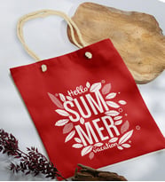 BK Gift Yaz Temalı Kırmızı Halat Saplı Kumaş Plaj Çantası -1, Baskılı Omuz Çantası, Alışveriş Çantası, Arkadaşa Hediye, Sevgiliye Hediye