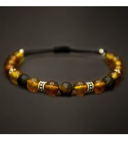 925 Ayar Gümüş Süslemeli Kehribar Taşlı Erkek Makrome İpli Bileklik – Ayarlanabilir, El Yapımı, Hediye Kutulu