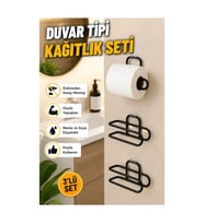 Yapışkanlı Siyah Rulo Tutucu 3’lü Duvar Tipi Set