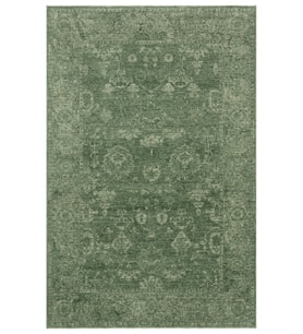 Yeşil Bej Madalyon Desenli Eskitme Polyester Klasik Halı Kiramo Vintage Bordürlü