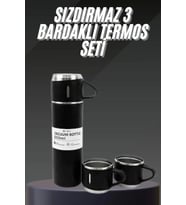 Termos Seti Paslanmaz Çelik 3 Bardaklı Vakumlu Termos Set 500 Ml 12 Saate Kadar Isı Koruma