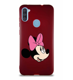 Samsung Galaxy A11 Soft Premier Kapak Minnie Mouse-A Tasarımlı Silikon Kılıf - Mürdüm (Şeffaf)