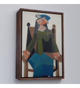 Çerçeveli Pablo Picasso - Koltukta Oturan Soyut Kadın Tablosu (Kahverengi)