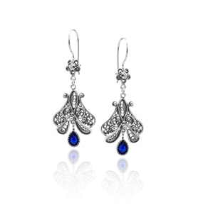 Safir Taşlı Yöresel Model Oksitli Telkari Gümüş Küpe 201020606